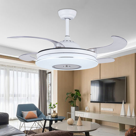 36" W White LED Ceiling Fan Light Minimalism Metal Round Semi Mount Lighting with 4 Blades for Living Room, Remote/Wall Control/Remote and Wall Control White Clearhalo 'Ceiling Fans with Lights' 'Ceiling Fans' 'Modern Ceiling Fans' 'Modern' Lighting' 403253