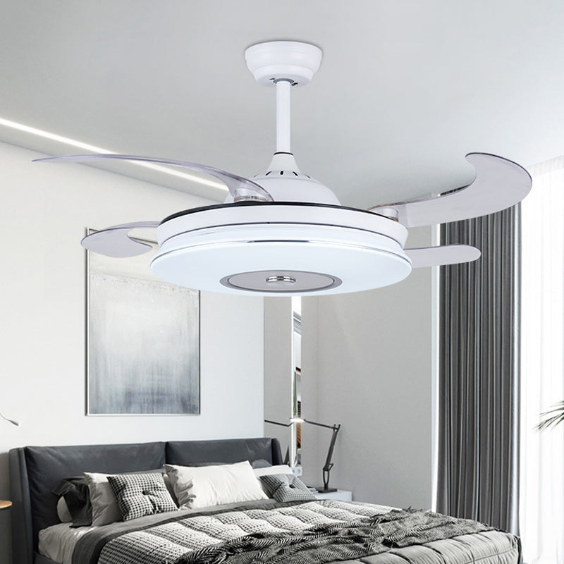 36" W White LED Ceiling Fan Light Minimalism Metal Round Semi Mount Lighting with 4 Blades for Living Room, Remote/Wall Control/Remote and Wall Control Clearhalo 'Ceiling Fans with Lights' 'Ceiling Fans' 'Modern Ceiling Fans' 'Modern' Lighting' 403254