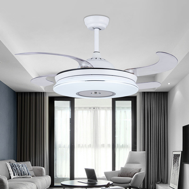 36" W White LED Ceiling Fan Light Minimalism Metal Round Semi Mount Lighting with 4 Blades for Living Room, Remote/Wall Control/Remote and Wall Control Clearhalo 'Ceiling Fans with Lights' 'Ceiling Fans' 'Modern Ceiling Fans' 'Modern' Lighting' 403255