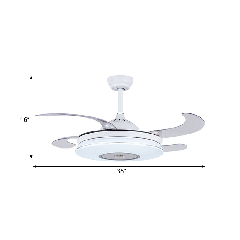 36" W White LED Ceiling Fan Light Minimalism Metal Round Semi Mount Lighting with 4 Blades for Living Room, Remote/Wall Control/Remote and Wall Control Clearhalo 'Ceiling Fans with Lights' 'Ceiling Fans' 'Modern Ceiling Fans' 'Modern' Lighting' 403257