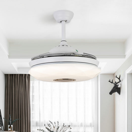 Metal White Hanging Fan Lighting Circular 36" W LED Contemporary Semi Flush Ceiling Light Fixture with 4 Blades, Remote/Wall Control/Remote and Wall Control White Clearhalo 'Ceiling Fans with Lights' 'Ceiling Fans' 'Modern Ceiling Fans' 'Modern' Lighting' 403258