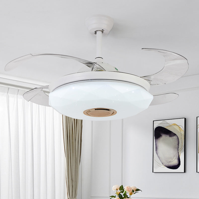 Metal White Hanging Fan Lighting Circular 36" W LED Contemporary Semi Flush Ceiling Light Fixture with 4 Blades, Remote/Wall Control/Remote and Wall Control Clearhalo 'Ceiling Fans with Lights' 'Ceiling Fans' 'Modern Ceiling Fans' 'Modern' Lighting' 403259