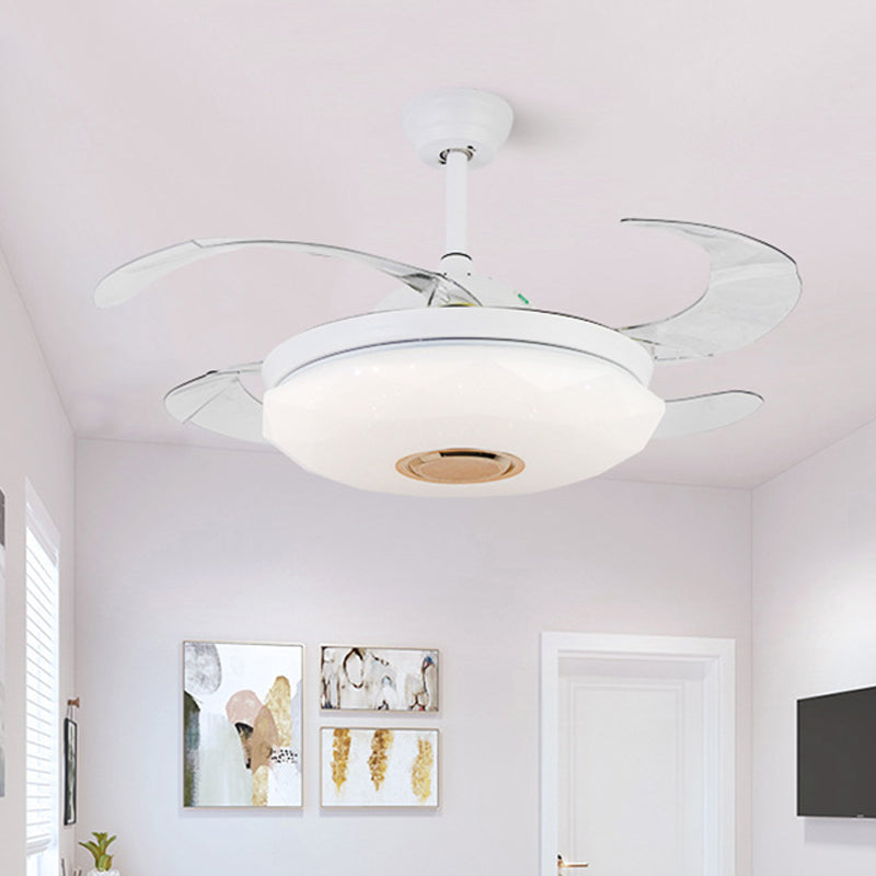Metal White Hanging Fan Lighting Circular 36" W LED Contemporary Semi Flush Ceiling Light Fixture with 4 Blades, Remote/Wall Control/Remote and Wall Control Clearhalo 'Ceiling Fans with Lights' 'Ceiling Fans' 'Modern Ceiling Fans' 'Modern' Lighting' 403260