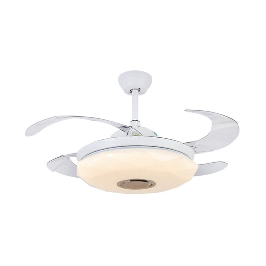 Metal White Hanging Fan Lighting Circular 36" W LED Contemporary Semi Flush Ceiling Light Fixture with 4 Blades, Remote/Wall Control/Remote and Wall Control Clearhalo 'Ceiling Fans with Lights' 'Ceiling Fans' 'Modern Ceiling Fans' 'Modern' Lighting' 403261