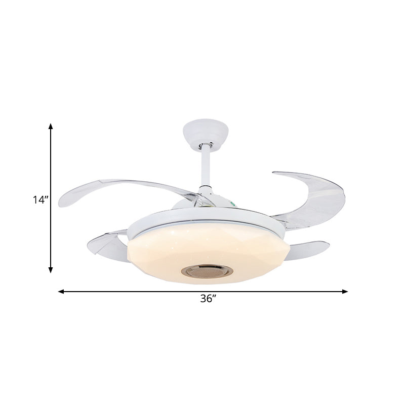 Metal White Hanging Fan Lighting Circular 36" W LED Contemporary Semi Flush Ceiling Light Fixture with 4 Blades, Remote/Wall Control/Remote and Wall Control Clearhalo 'Ceiling Fans with Lights' 'Ceiling Fans' 'Modern Ceiling Fans' 'Modern' Lighting' 403262
