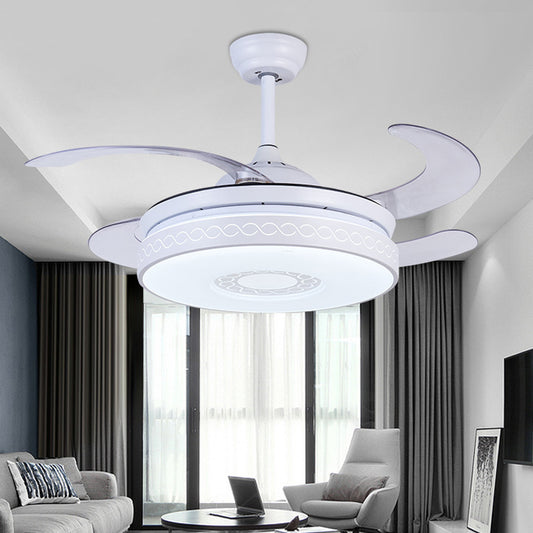 Acrylic Circle Pendant Fan Lighting Contemporary LED 36" W Living Room Semi Flush Light in White with 4 Blades, Remote/Wall Control/Remote and Wall Control Clearhalo 'Ceiling Fans with Lights' 'Ceiling Fans' 'Modern Ceiling Fans' 'Modern' Lighting' 403264