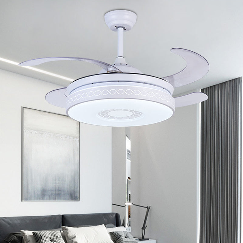 Acrylic Circle Pendant Fan Lighting Contemporary LED 36" W Living Room Semi Flush Light in White with 4 Blades, Remote/Wall Control/Remote and Wall Control Clearhalo 'Ceiling Fans with Lights' 'Ceiling Fans' 'Modern Ceiling Fans' 'Modern' Lighting' 403265