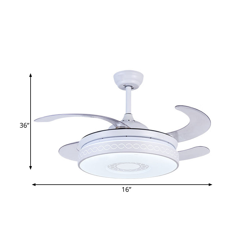 Acrylic Circle Pendant Fan Lighting Contemporary LED 36" W Living Room Semi Flush Light in White with 4 Blades, Remote/Wall Control/Remote and Wall Control Clearhalo 'Ceiling Fans with Lights' 'Ceiling Fans' 'Modern Ceiling Fans' 'Modern' Lighting' 403267
