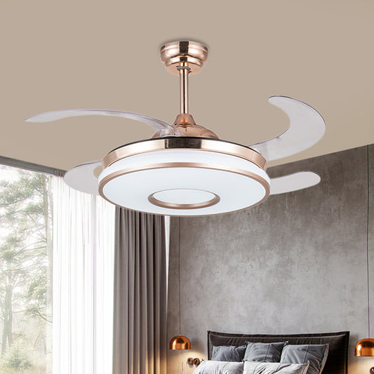 36" Wide Contemporary Round Fan Light LED Metal Semi Flush Mount in Silver with 4 Blades for Bedroom, Remote/Wall Control/Remote and Wall Control Silver Clearhalo 'Ceiling Fans with Lights' 'Ceiling Fans' 'Modern Ceiling Fans' 'Modern' Lighting' 403268