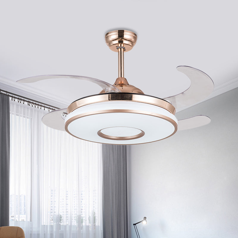 36" Wide Contemporary Round Fan Light LED Metal Semi Flush Mount in Silver with 4 Blades for Bedroom, Remote/Wall Control/Remote and Wall Control Clearhalo 'Ceiling Fans with Lights' 'Ceiling Fans' 'Modern Ceiling Fans' 'Modern' Lighting' 403269
