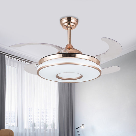 36" Wide Contemporary Round Fan Light LED Metal Semi Flush Mount in Silver with 4 Blades for Bedroom, Remote/Wall Control/Remote and Wall Control Clearhalo 'Ceiling Fans with Lights' 'Ceiling Fans' 'Modern Ceiling Fans' 'Modern' Lighting' 403269