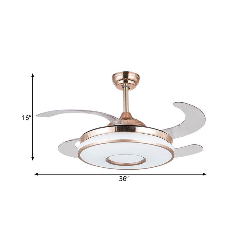 36" Wide Contemporary Round Fan Light LED Metal Semi Flush Mount in Silver with 4 Blades for Bedroom, Remote/Wall Control/Remote and Wall Control Clearhalo 'Ceiling Fans with Lights' 'Ceiling Fans' 'Modern Ceiling Fans' 'Modern' Lighting' 403272