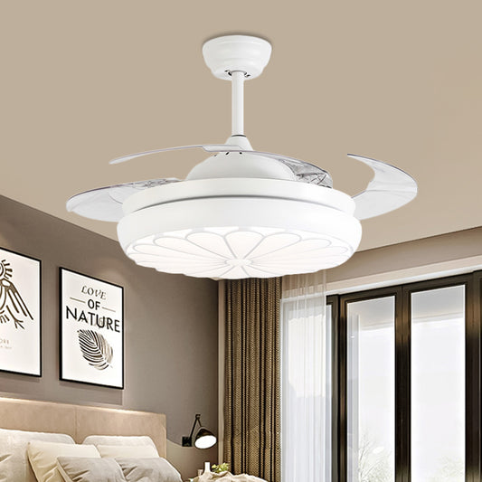 42" Width LED Ceiling Fan Lamp Minimalism Round Metal Semi Flush Mount Light Fixture in White with 4 Blades, Remote/Wall Control/Remote and Wall Control White Clearhalo 'Ceiling Fans with Lights' 'Ceiling Fans' 'Modern Ceiling Fans' 'Modern' Lighting' 403273