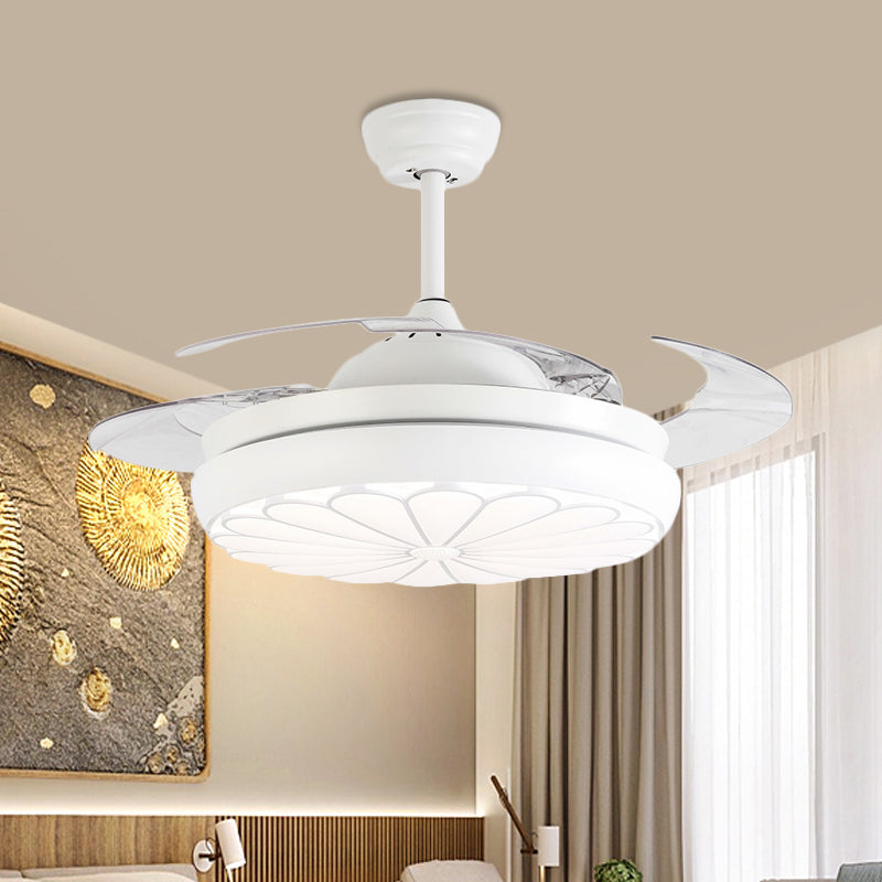 42" Width LED Ceiling Fan Lamp Minimalism Round Metal Semi Flush Mount Light Fixture in White with 4 Blades, Remote/Wall Control/Remote and Wall Control Clearhalo 'Ceiling Fans with Lights' 'Ceiling Fans' 'Modern Ceiling Fans' 'Modern' Lighting' 403274