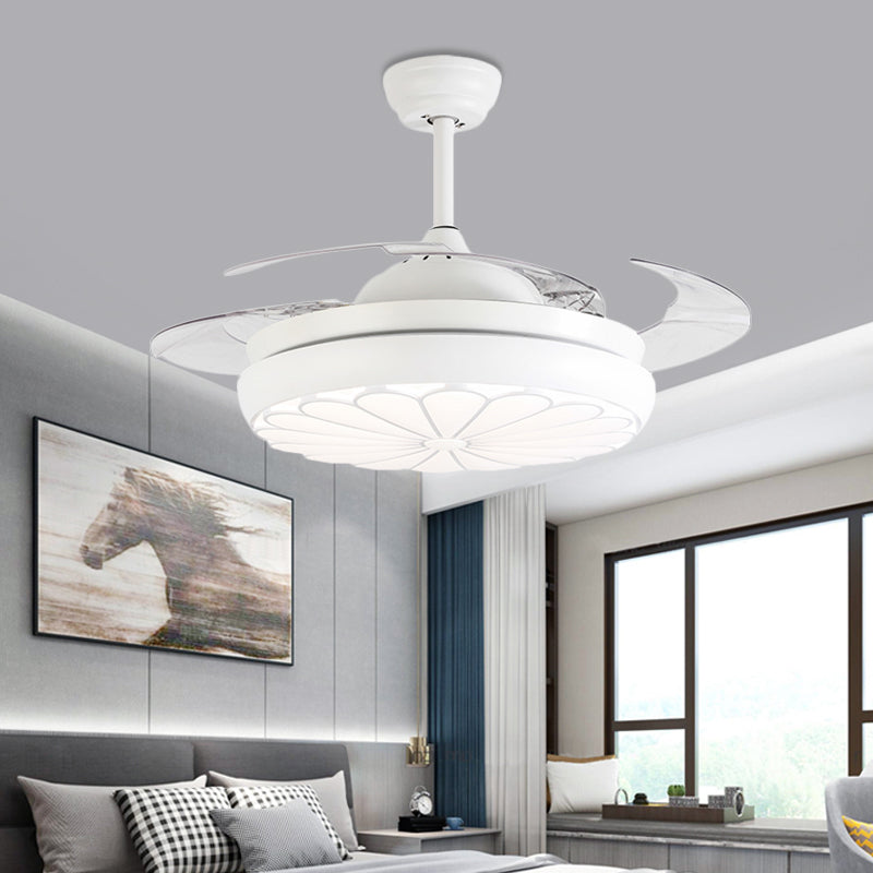 42" Width LED Ceiling Fan Lamp Minimalism Round Metal Semi Flush Mount Light Fixture in White with 4 Blades, Remote/Wall Control/Remote and Wall Control Clearhalo 'Ceiling Fans with Lights' 'Ceiling Fans' 'Modern Ceiling Fans' 'Modern' Lighting' 403275