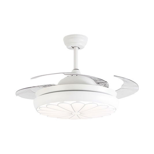 42" Width LED Ceiling Fan Lamp Minimalism Round Metal Semi Flush Mount Light Fixture in White with 4 Blades, Remote/Wall Control/Remote and Wall Control Clearhalo 'Ceiling Fans with Lights' 'Ceiling Fans' 'Modern Ceiling Fans' 'Modern' Lighting' 403276