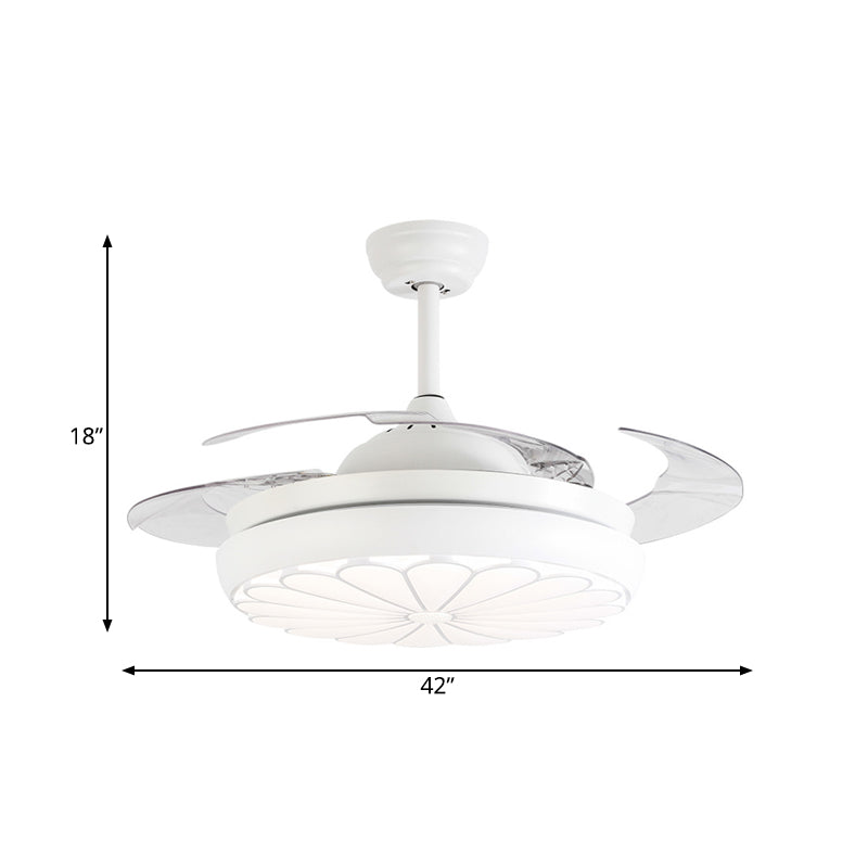 42" Width LED Ceiling Fan Lamp Minimalism Round Metal Semi Flush Mount Light Fixture in White with 4 Blades, Remote/Wall Control/Remote and Wall Control Clearhalo 'Ceiling Fans with Lights' 'Ceiling Fans' 'Modern Ceiling Fans' 'Modern' Lighting' 403277