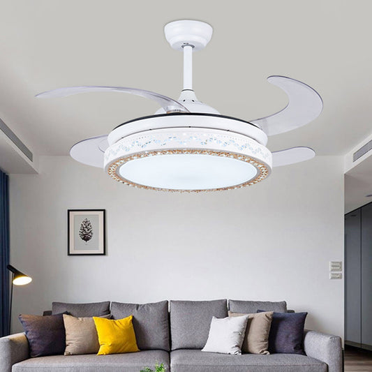 White Circular Hanging Fan Light Modernist Acrylic 42" W LED Living Room Semi Flush Mount with 4 Blades, Remote/Wall Control/Remote and Wall Control White Clearhalo 'Ceiling Fans with Lights' 'Ceiling Fans' 'Modern Ceiling Fans' 'Modern' Lighting' 403278