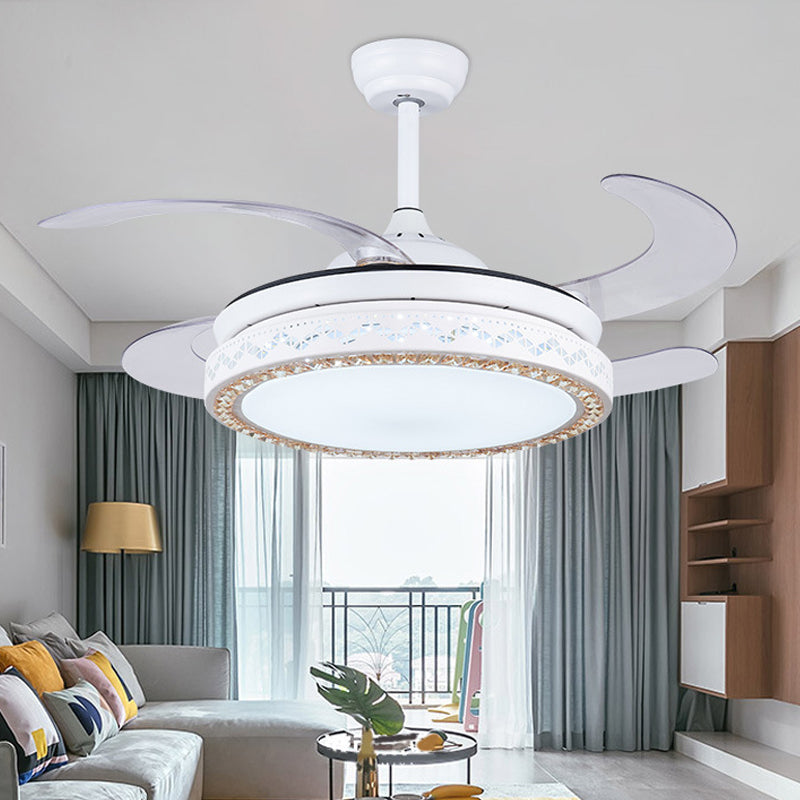 White Circular Hanging Fan Light Modernist Acrylic 42" W LED Living Room Semi Flush Mount with 4 Blades, Remote/Wall Control/Remote and Wall Control Clearhalo 'Ceiling Fans with Lights' 'Ceiling Fans' 'Modern Ceiling Fans' 'Modern' Lighting' 403279