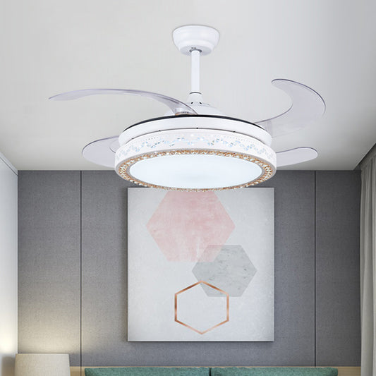 White Circular Hanging Fan Light Modernist Acrylic 42" W LED Living Room Semi Flush Mount with 4 Blades, Remote/Wall Control/Remote and Wall Control Clearhalo 'Ceiling Fans with Lights' 'Ceiling Fans' 'Modern Ceiling Fans' 'Modern' Lighting' 403280