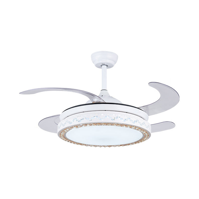 White Circular Hanging Fan Light Modernist Acrylic 42" W LED Living Room Semi Flush Mount with 4 Blades, Remote/Wall Control/Remote and Wall Control Clearhalo 'Ceiling Fans with Lights' 'Ceiling Fans' 'Modern Ceiling Fans' 'Modern' Lighting' 403281