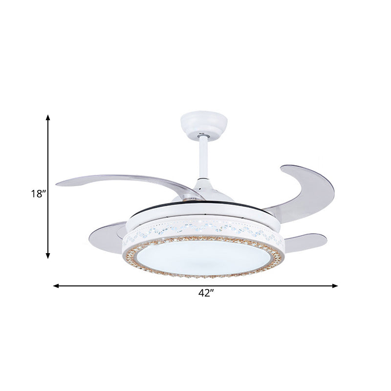 White Circular Hanging Fan Light Modernist Acrylic 42" W LED Living Room Semi Flush Mount with 4 Blades, Remote/Wall Control/Remote and Wall Control Clearhalo 'Ceiling Fans with Lights' 'Ceiling Fans' 'Modern Ceiling Fans' 'Modern' Lighting' 403282