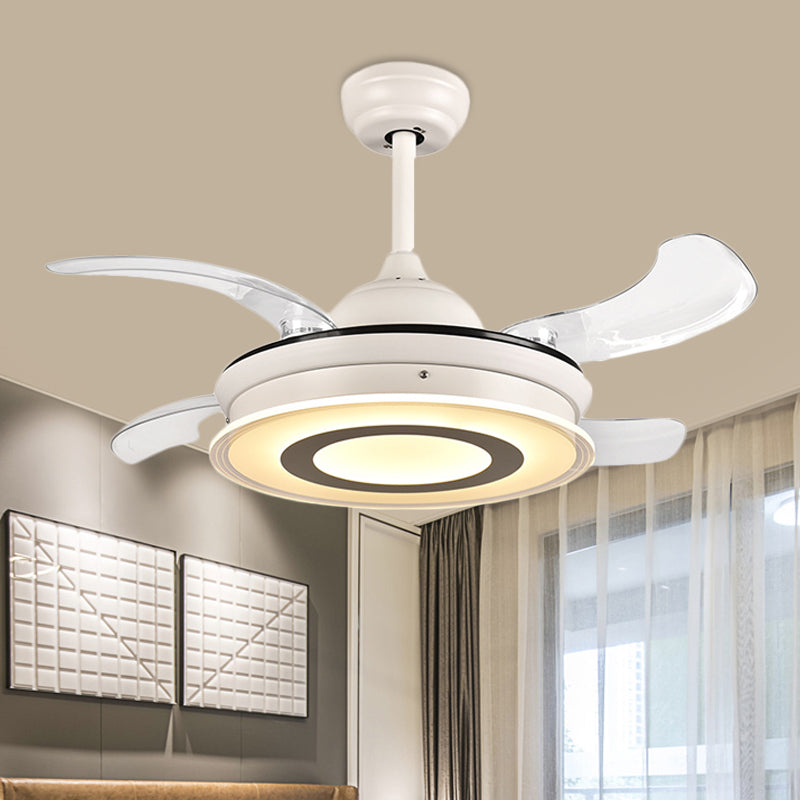 Acrylic Circle Pendant Fan Light Modernism LED Living Room Semi Flush Mount Lighting in White with 4 Clear Blades, 36" Wide Clearhalo 'Ceiling Fans with Lights' 'Ceiling Fans' 'Modern Ceiling Fans' 'Modern' Lighting' 403284