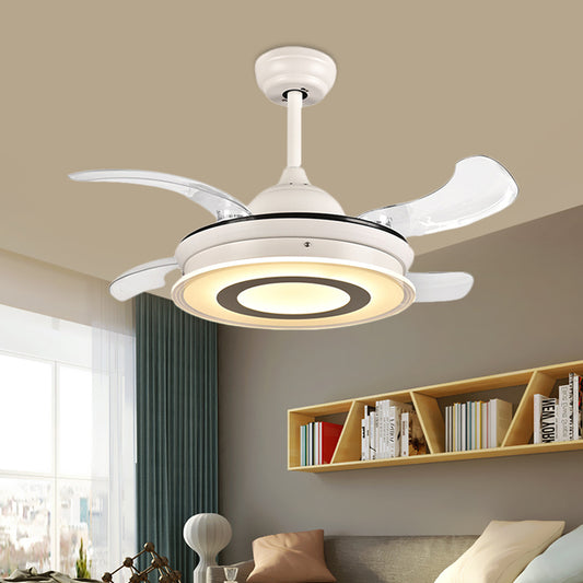 Acrylic Circle Pendant Fan Light Modernism LED Living Room Semi Flush Mount Lighting in White with 4 Clear Blades, 36" Wide Clearhalo 'Ceiling Fans with Lights' 'Ceiling Fans' 'Modern Ceiling Fans' 'Modern' Lighting' 403285