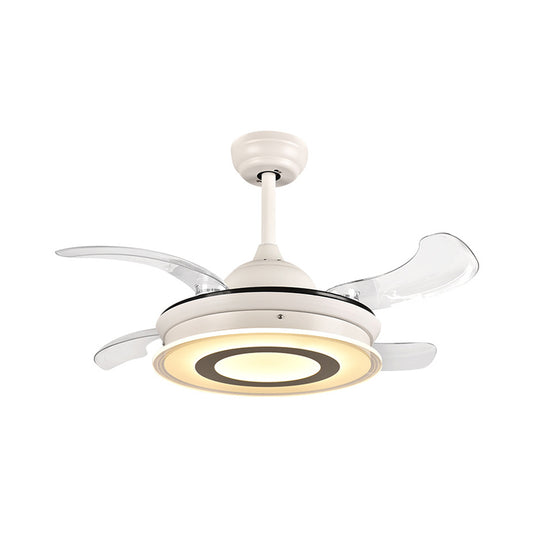 Acrylic Circle Pendant Fan Light Modernism LED Living Room Semi Flush Mount Lighting in White with 4 Clear Blades, 36" Wide Clearhalo 'Ceiling Fans with Lights' 'Ceiling Fans' 'Modern Ceiling Fans' 'Modern' Lighting' 403286