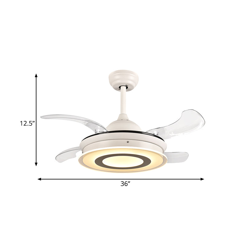 Acrylic Circle Pendant Fan Light Modernism LED Living Room Semi Flush Mount Lighting in White with 4 Clear Blades, 36" Wide Clearhalo 'Ceiling Fans with Lights' 'Ceiling Fans' 'Modern Ceiling Fans' 'Modern' Lighting' 403287