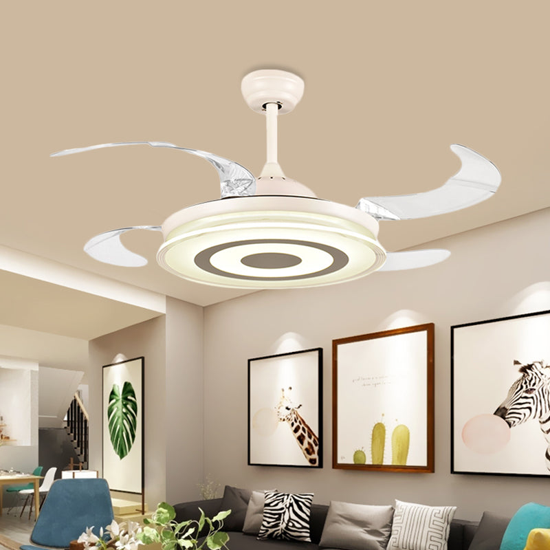 42" Width Simple Round Fan Lighting LED Acrylic Semi Flush Ceiling Light in White for Living Room, 4 Clear Blades White Clearhalo 'Ceiling Fans with Lights' 'Ceiling Fans' 'Modern Ceiling Fans' 'Modern' Lighting' 403288