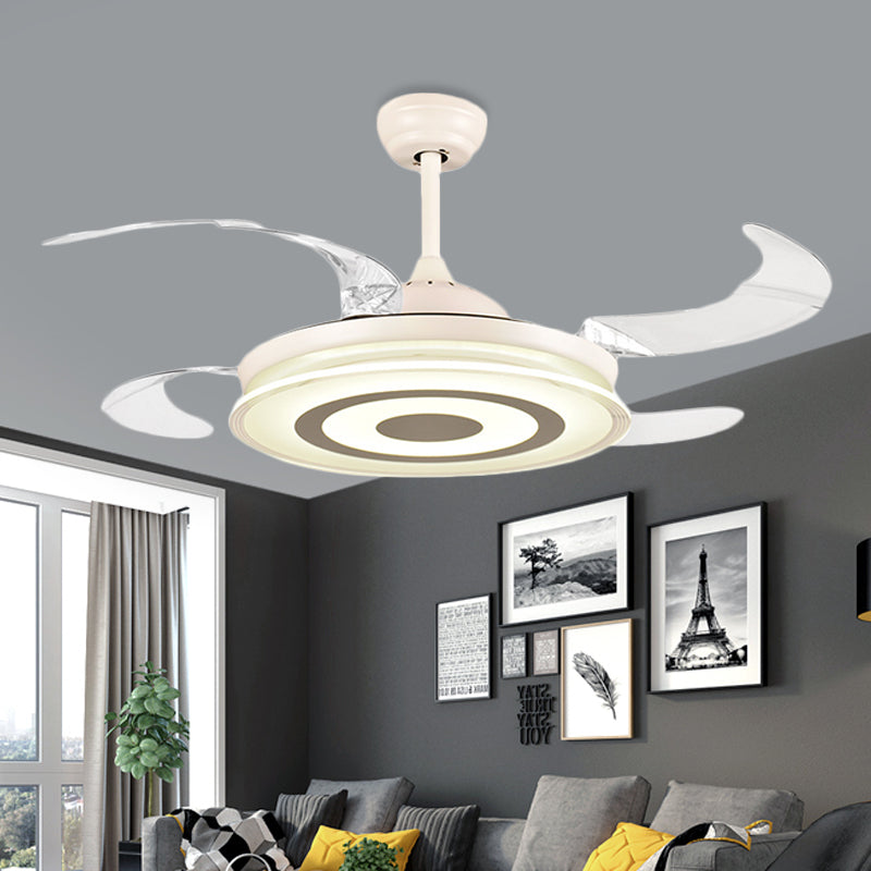 42" Width Simple Round Fan Lighting LED Acrylic Semi Flush Ceiling Light in White for Living Room, 4 Clear Blades Clearhalo 'Ceiling Fans with Lights' 'Ceiling Fans' 'Modern Ceiling Fans' 'Modern' Lighting' 403289
