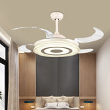 42" Width Simple Round Fan Lighting LED Acrylic Semi Flush Ceiling Light in White for Living Room, 4 Clear Blades Clearhalo 'Ceiling Fans with Lights' 'Ceiling Fans' 'Modern Ceiling Fans' 'Modern' Lighting' 403290