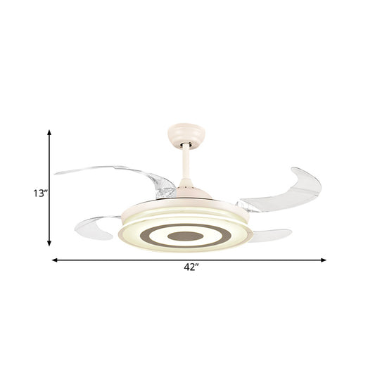 42" Width Simple Round Fan Lighting LED Acrylic Semi Flush Ceiling Light in White for Living Room, 4 Clear Blades Clearhalo 'Ceiling Fans with Lights' 'Ceiling Fans' 'Modern Ceiling Fans' 'Modern' Lighting' 403292