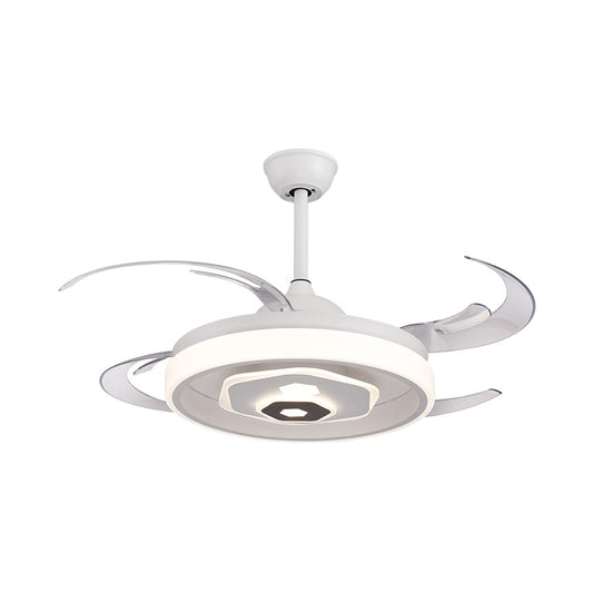 LED Ceiling Fan Lighting Simple Bedroom Semi Flush Light Fixture with Round Acrylic Shade in White with 4 Clear Blades, 42" W Clearhalo 'Ceiling Fans with Lights' 'Ceiling Fans' 'Modern Ceiling Fans' 'Modern' Lighting' 403296