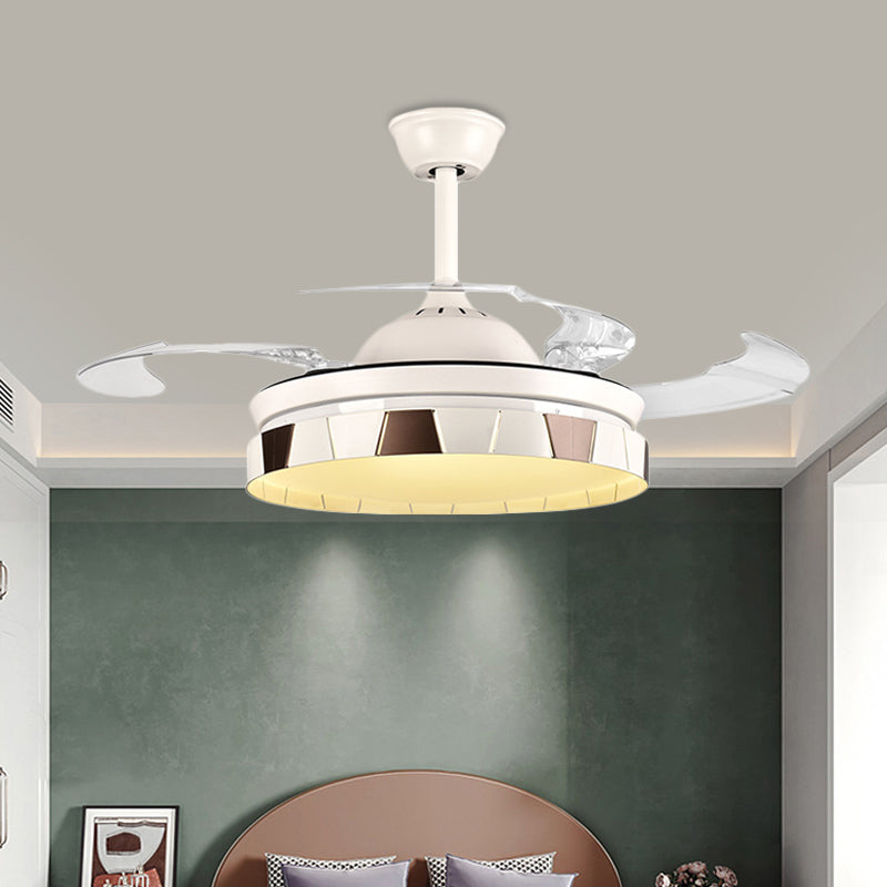 Circular Kitchen Hanging Fan Light Minimalist Metal LED 42" W Silver Semi Flush Mount Ceiling Fixture, 4 Clear Blades Silver Clearhalo 'Ceiling Fans with Lights' 'Ceiling Fans' 'Modern Ceiling Fans' 'Modern' Lighting' 403298