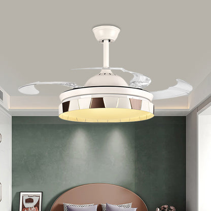 Circular Kitchen Hanging Fan Light Minimalist Metal LED 42" W Silver Semi Flush Mount Ceiling Fixture, 4 Clear Blades Silver Clearhalo 'Ceiling Fans with Lights' 'Ceiling Fans' 'Modern Ceiling Fans' 'Modern' Lighting' 403298