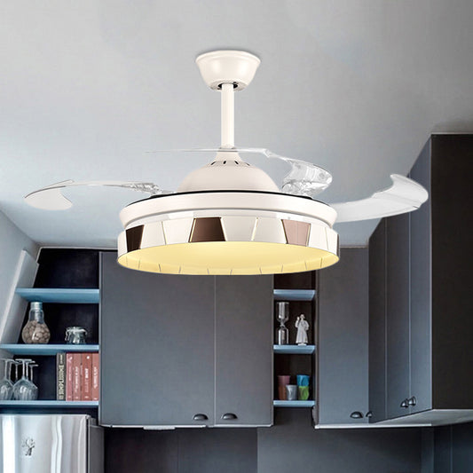 Circular Kitchen Hanging Fan Light Minimalist Metal LED 42" W Silver Semi Flush Mount Ceiling Fixture, 4 Clear Blades Clearhalo 'Ceiling Fans with Lights' 'Ceiling Fans' 'Modern Ceiling Fans' 'Modern' Lighting' 403299