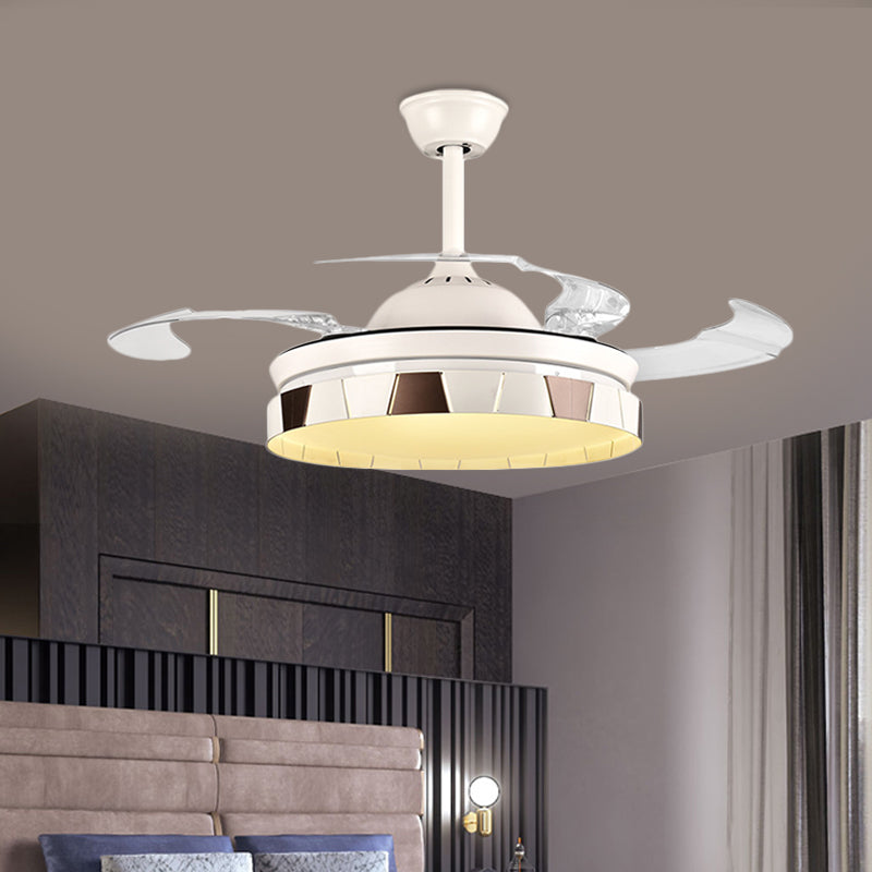 Circular Kitchen Hanging Fan Light Minimalist Metal LED 42" W Silver Semi Flush Mount Ceiling Fixture, 4 Clear Blades Clearhalo 'Ceiling Fans with Lights' 'Ceiling Fans' 'Modern Ceiling Fans' 'Modern' Lighting' 403300