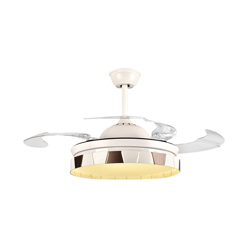 Circular Kitchen Hanging Fan Light Minimalist Metal LED 42" W Silver Semi Flush Mount Ceiling Fixture, 4 Clear Blades Clearhalo 'Ceiling Fans with Lights' 'Ceiling Fans' 'Modern Ceiling Fans' 'Modern' Lighting' 403301