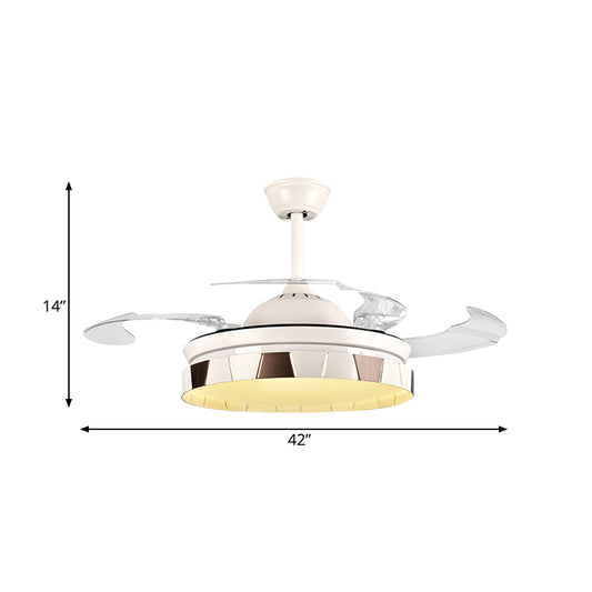 Circular Kitchen Hanging Fan Light Minimalist Metal LED 42" W Silver Semi Flush Mount Ceiling Fixture, 4 Clear Blades Clearhalo 'Ceiling Fans with Lights' 'Ceiling Fans' 'Modern Ceiling Fans' 'Modern' Lighting' 403302