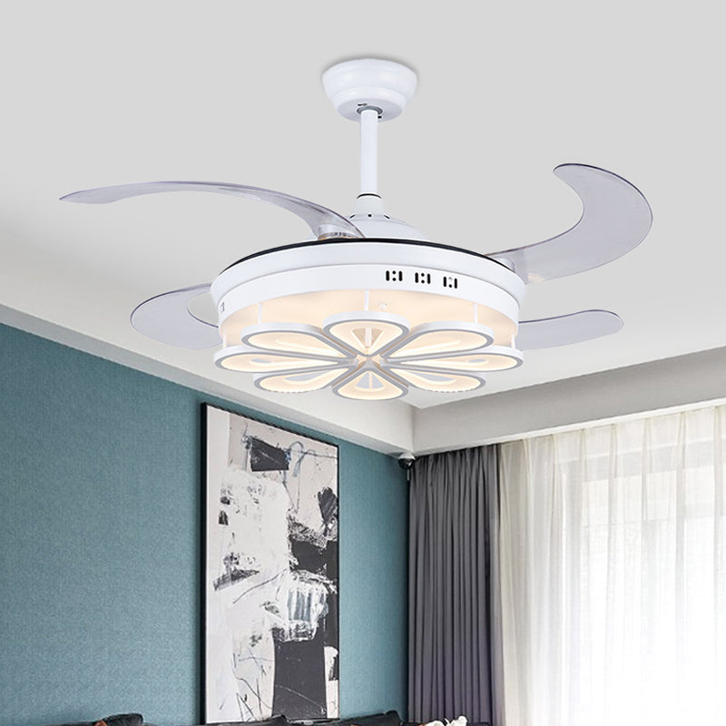 42" Width Modern Ring Ceiling Fan Lamp LED Acrylic Semi Flush Light Fixture in White with 4 Clear Blades for Living Room White Clearhalo 'Ceiling Fans with Lights' 'Ceiling Fans' 'Modern Ceiling Fans' 'Modern' Lighting' 403303