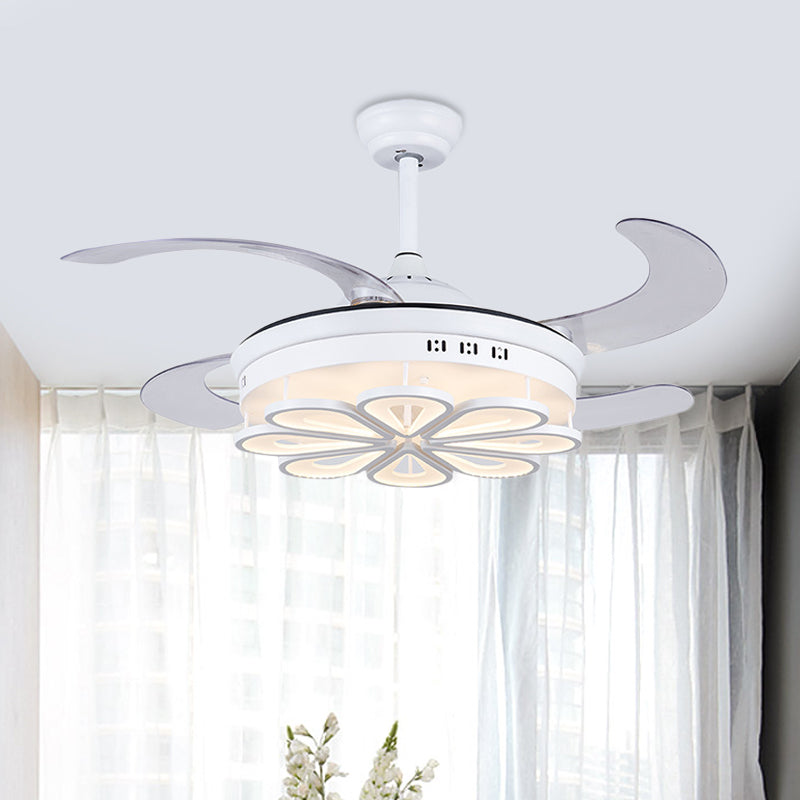 42" Width Modern Ring Ceiling Fan Lamp LED Acrylic Semi Flush Light Fixture in White with 4 Clear Blades for Living Room Clearhalo 'Ceiling Fans with Lights' 'Ceiling Fans' 'Modern Ceiling Fans' 'Modern' Lighting' 403304