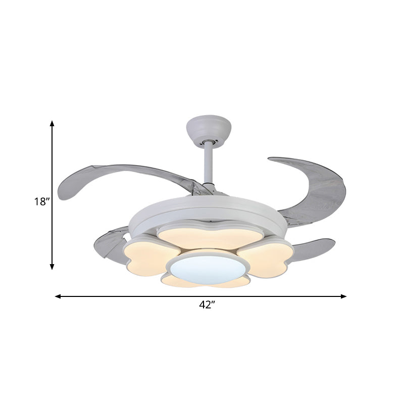 42" W LED Acrylic Hanging Fan Lamp Nordic White Ring Bedroom Semi Flush Mount Light Fixture with 4 Blades, Remote/Wall Control/Remote and Wall Control Clearhalo 'Ceiling Fans with Lights' 'Ceiling Fans' 'Modern Ceiling Fans' 'Modern' Lighting' 403312