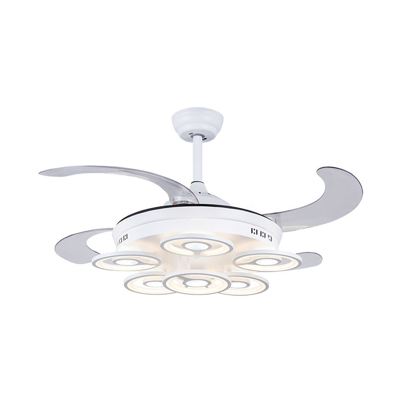 Circle Acrylic Pendant Fan Lamp Nordic LED Bedroom Semi Flush Mount Lighting in White with 4 Clear Blades, 42" Width Clearhalo 'Ceiling Fans with Lights' 'Ceiling Fans' 'Modern Ceiling Fans' 'Modern' Lighting' 403316
