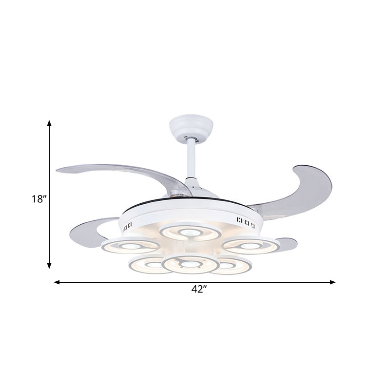 Circle Acrylic Pendant Fan Lamp Nordic LED Bedroom Semi Flush Mount Lighting in White with 4 Clear Blades, 42" Width Clearhalo 'Ceiling Fans with Lights' 'Ceiling Fans' 'Modern Ceiling Fans' 'Modern' Lighting' 403317