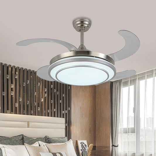36" W Nickle Circle Pendant Fan Lighting Modern Metal LED Bedroom Semi Flush Mount Light with 4 Blades, Remote Control/Frequency Conversion and Remote Control Nickel Clearhalo 'Ceiling Fans with Lights' 'Ceiling Fans' 'Modern Ceiling Fans' 'Modern' Lighting' 403318
