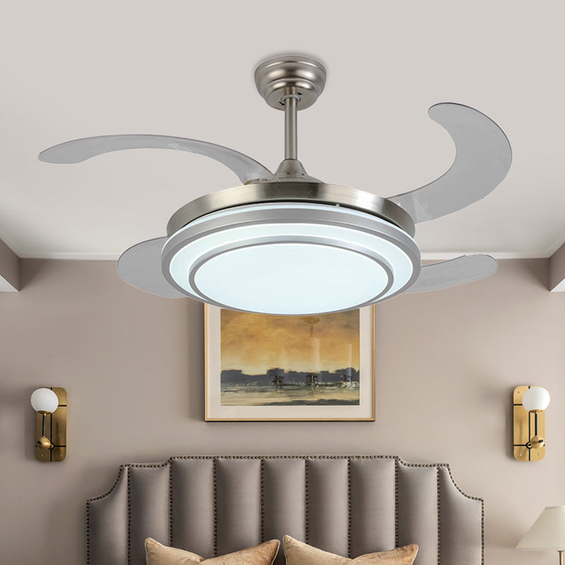 36" W Nickle Circle Pendant Fan Lighting Modern Metal LED Bedroom Semi Flush Mount Light with 4 Blades, Remote Control/Frequency Conversion and Remote Control Clearhalo 'Ceiling Fans with Lights' 'Ceiling Fans' 'Modern Ceiling Fans' 'Modern' Lighting' 403319