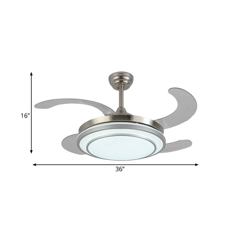36" W Nickle Circle Pendant Fan Lighting Modern Metal LED Bedroom Semi Flush Mount Light with 4 Blades, Remote Control/Frequency Conversion and Remote Control Clearhalo 'Ceiling Fans with Lights' 'Ceiling Fans' 'Modern Ceiling Fans' 'Modern' Lighting' 403322