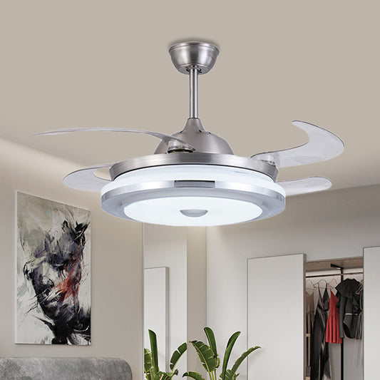 Metal Round Fan Light Modern 36" W LED Living Room Semi Flush Mount Lighting in Silver with 4 Blades, Remote/Wall Control/Remote and Wall Control Silver Clearhalo 'Ceiling Fans with Lights' 'Ceiling Fans' 'Modern Ceiling Fans' 'Modern' Lighting' 403323